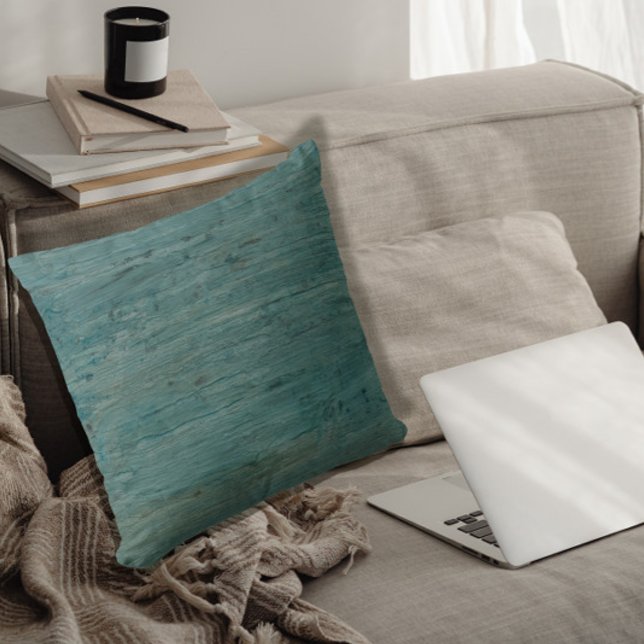 Modern enkel, minimalistisk, blå Grönt Rustic Wood Kudde (Skapare uppladdad)