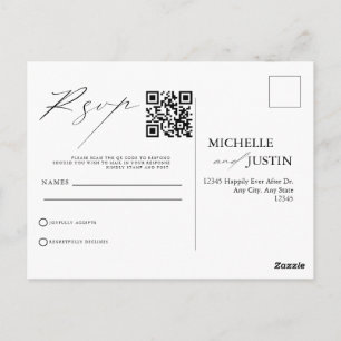 Modern Enkel Minimalistisk Bröllops QR-kod RSVP Po Vykort
