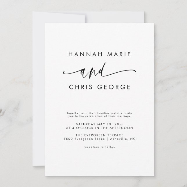Modern, enkel, minimalistisk bröllopsinbjudan inbjudningar (Framsida)