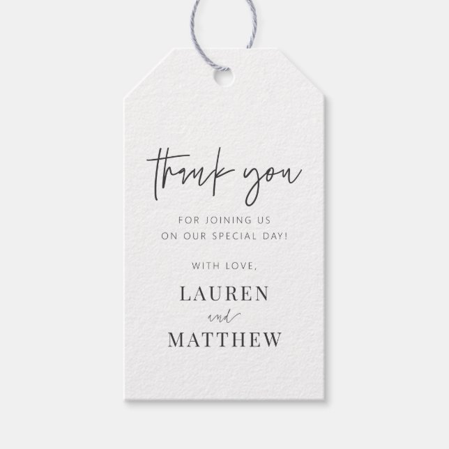 Modern enkel, minimalistisk Chic Bröllop Tack Presentetikett (Framsidan)
