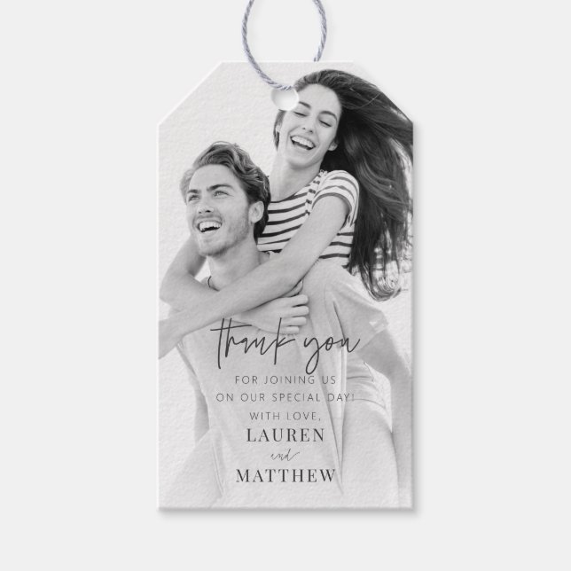 Modern enkel, minimalistisk Chic Bröllop Tack Presentetikett (Framsidan)