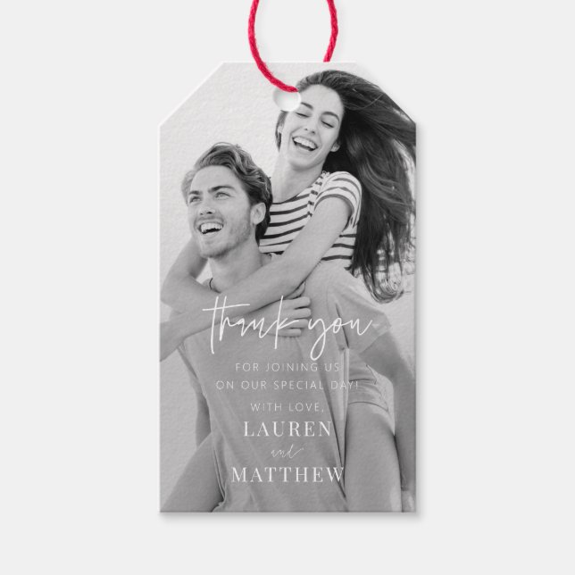 Modern enkel, minimalistisk Chic Bröllop Tack Presentetikett (Framsidan)