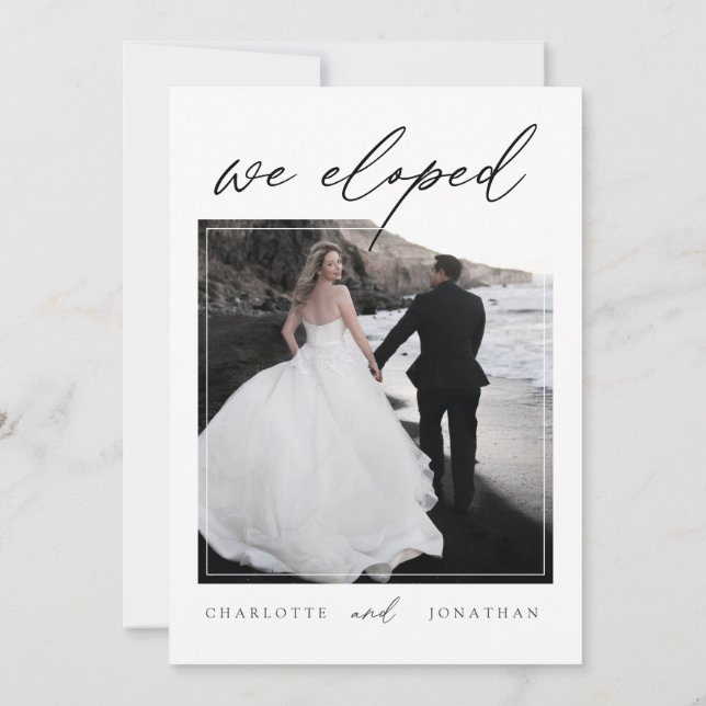Modern Enkel Minimalistisk Foto Elopement Bröllop Inbjudningar (Baksida)