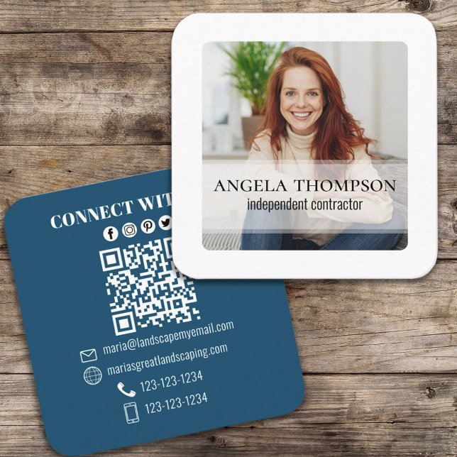 Modern Enkel Minimalistisk Foto QR-kod Anslut Fyrkantigt Visitkort (Skapare uppladdad)