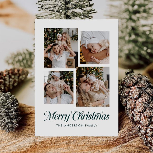 Modern Enkel Minimalistisk Fyra Foto Collage Julkort (Skapare uppladdad)