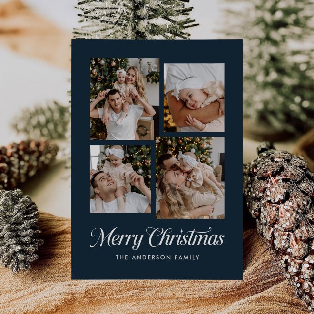Modern enkel minimalistisk fyrfoto collage julkort (Skapare uppladdad)
