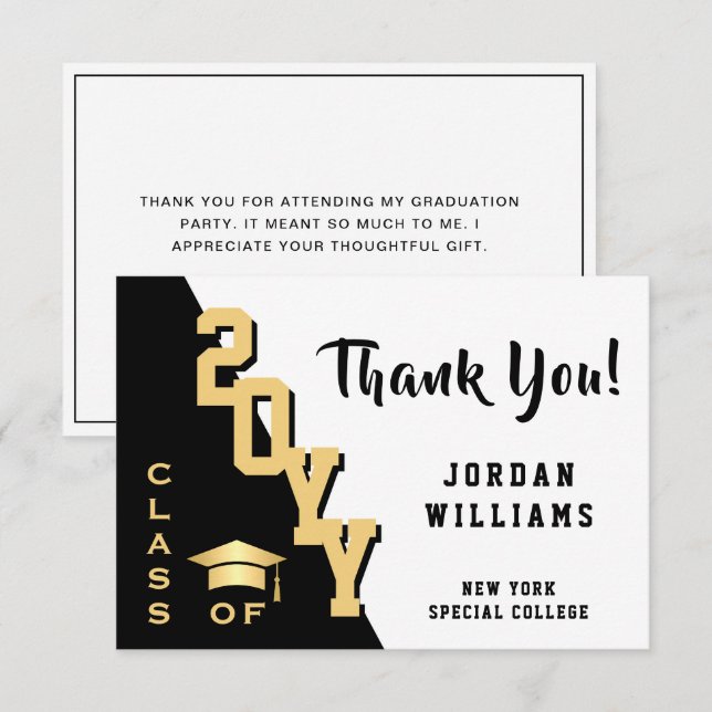 Modern enkel, minimalistisk Golden Black Studenten Tack Kort (Fram/baksida)