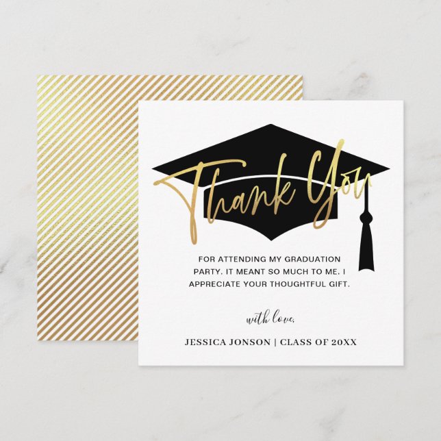 Modern enkel, minimalistisk Golden Black Studenten Tack Kort (Fram/baksida)