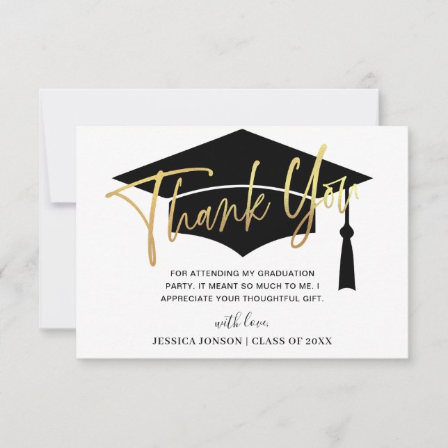 Modern enkel, minimalistisk Golden Black Studenten Tack Kort (Framsida)