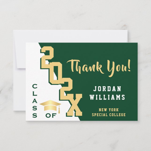Modern enkel minimalistisk Golden Grönt Studenten Tack Kort (Framsida)