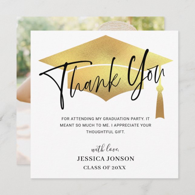 Modern enkel minimalistisk Golden Studenten-foto T Tack Kort (Fram/baksida)