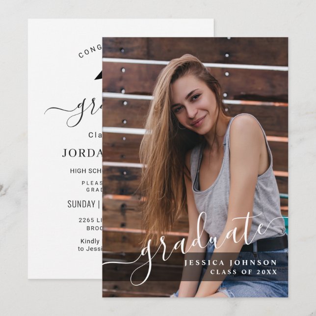 Modern enkel, minimalistisk PHOTO-Studentfest Inbjudningar (Fram/baksida)