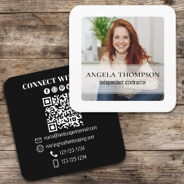 Modern enkel, minimalistisk QR-kod för foto Connec Fyrkantigt Visitkort