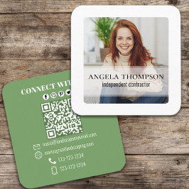 Modern enkel, minimalistisk QR-kod för foto Connec Fyrkantigt Visitkort