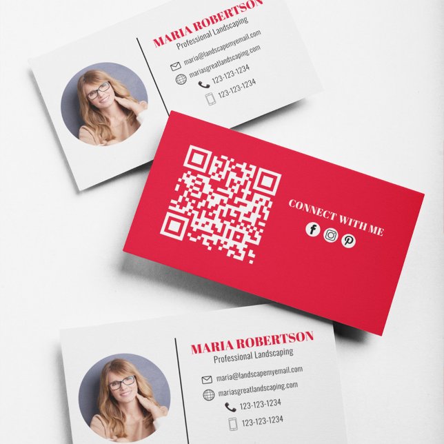 Modern enkel, minimalistisk QR-kod Social Media Re Visitkort (Modern style photo business card with circle photo template. )