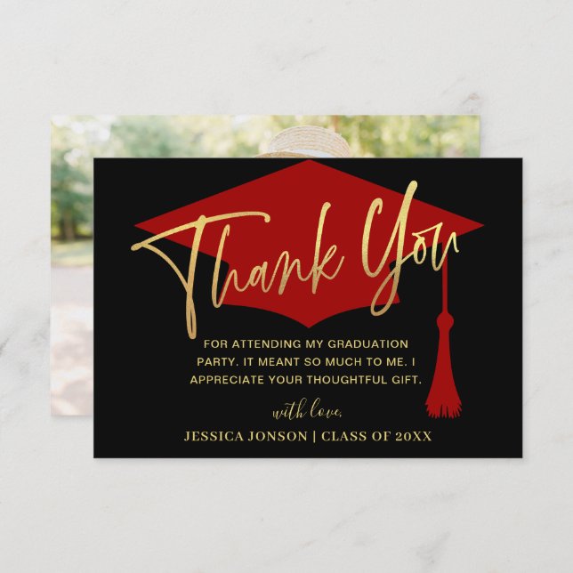 Modern enkel, minimalistisk Red Studenten-foto Tack Kort (Fram/baksida)