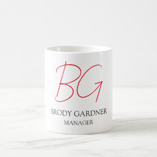 Modern enkel, minimalistisk röd monogram initialer kaffemugg
