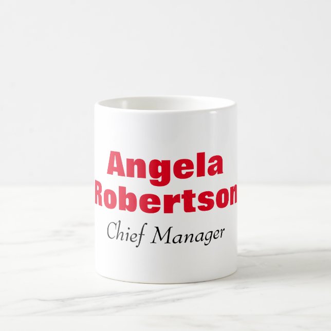 Modern enkel, minimalistisk röd, vit tillsats namn kaffemugg (Center)