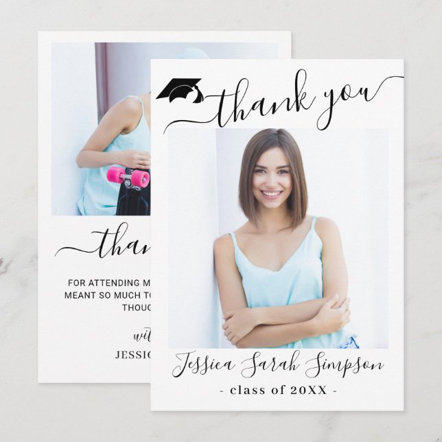 Modern enkel, minimalistisk Studenten 2-FOTO Tack Kort (Fram/baksida)