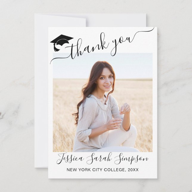 Modern enkel, minimalistisk Studenten-FOTO Tack Kort (Framsida)