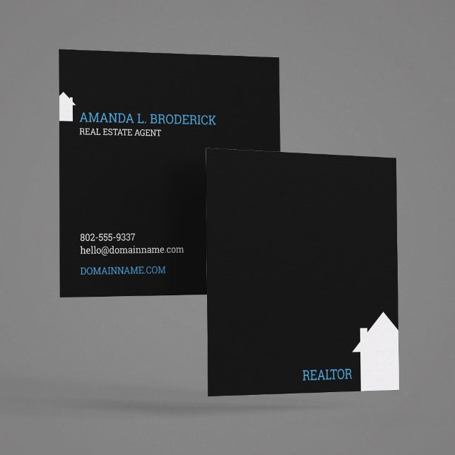 Modern enkel, minimalistisk svart, Real Gods Broke Fyrkantigt Visitkort (Modern black square Real Estate Agent Business Card)