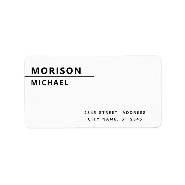 Modern enkel, minimalistisk svart vit adressetikett (Framsidan)