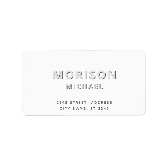 Modern enkel, minimalistisk typografi vit adressetikett (Framsidan)