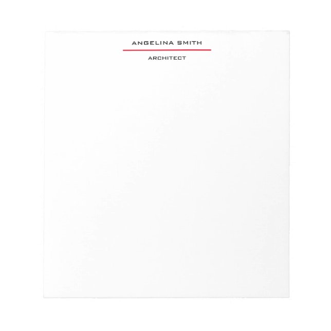 Modern enkel, minimalistisk vit röd Professionell Anteckningsblock (Framsida)