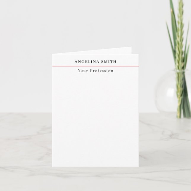 Modern Enkel Minimalistisk Vit Röd Professionell Anteckningskort (Framsida)