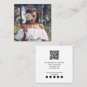Modern enkel, minimalt foto QR-kod Social-media Fyrkantigt Visitkort