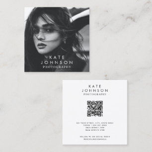 Modern enkel, minimalt foto QR-kod Social-media Fyrkantigt Visitkort