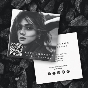 Modern enkel, minimalt foto QR-kod Social-media Fyrkantigt Visitkort