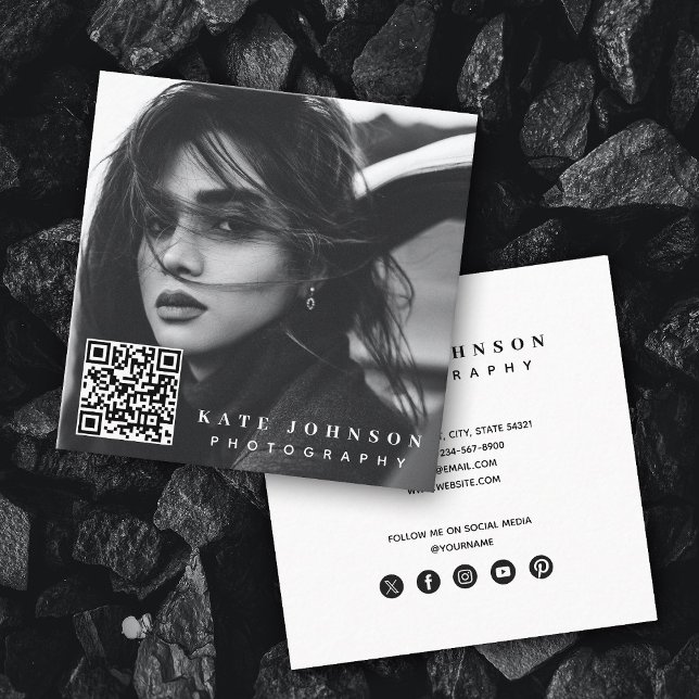 Modern enkel, minimalt foto QR-kod Social-media Fyrkantigt Visitkort (Modern Simple Minimal Photo QR Code Social Media Square Business Card)