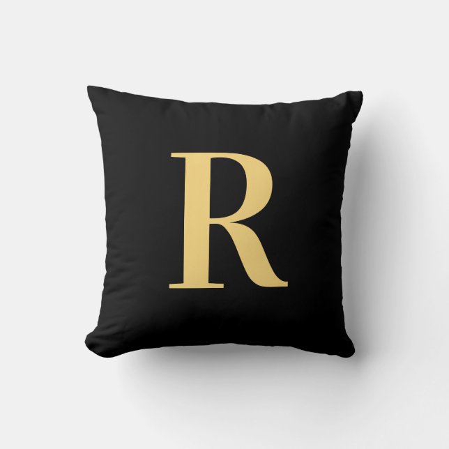 Modern enkel Monogram Black Guld Kudde (Framsida)