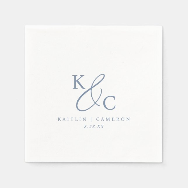 Modern Enkel Monogram Dusty Blue Bröllop Pappersservett (Framsidan)