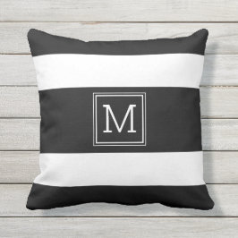 Modern enkel Monogram för svart och vitt Rand Kudde