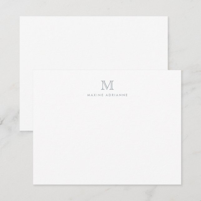 Modern enkel Monogram Light Silver Grått Note Card Inbjudningar (Fram/baksida)