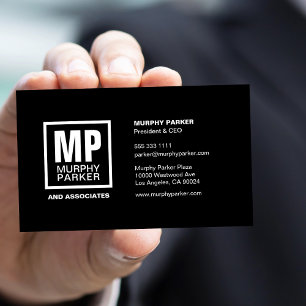 Modern, enkel Monogram Logotyp, svart, vit ruta Visitkort
