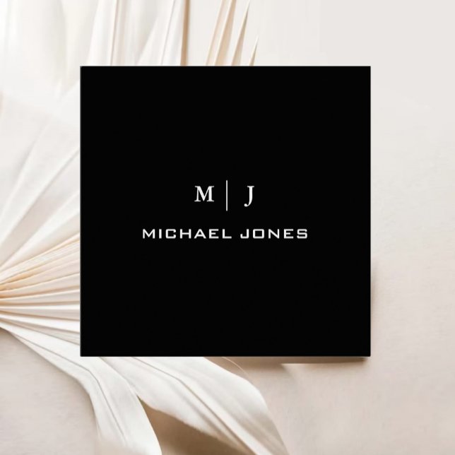 Modern enkel Monogram Namn Black Papper Fyrkantigt Visitkort (Modern Simple Monogram Name Black Paper Square Business Card)