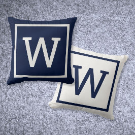 Modern Enkel Monogram Navyblå Kudde