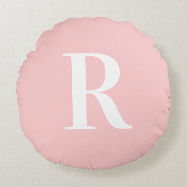 Modern Enkel Monogram Rosa  Rund Kudde (Framsidan)