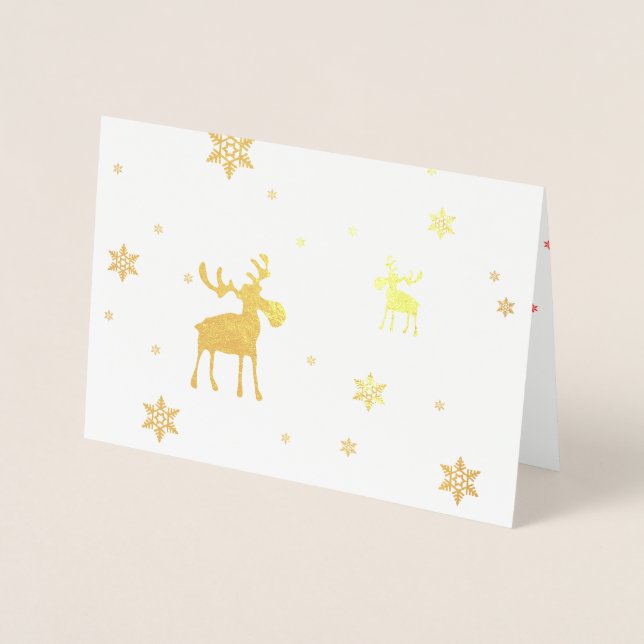 Modern enkel Moose Snöflingor Foil Greeting Card Folierat Kort (Framsida)