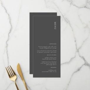Modern enkel Mörk Grått Bröllop Menu Meny