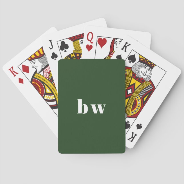 Modern enkel Mörk grönt monogram-uppspelningskort Casinokort (Baksidan)