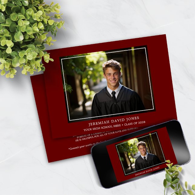 Modern enkel Mörk Red Photo Studenten Inbjudningar (Skapare uppladdad)