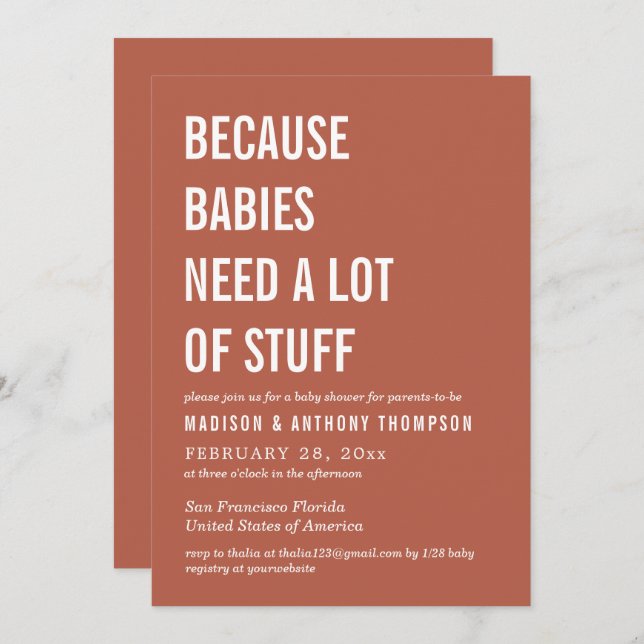 Modern, enkel, neutral barnskor för könsneutrala ö inbjudningar (Fram/baksida)