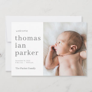 Modern enkel Neutralt Grått Baby Birth Notice Julkort