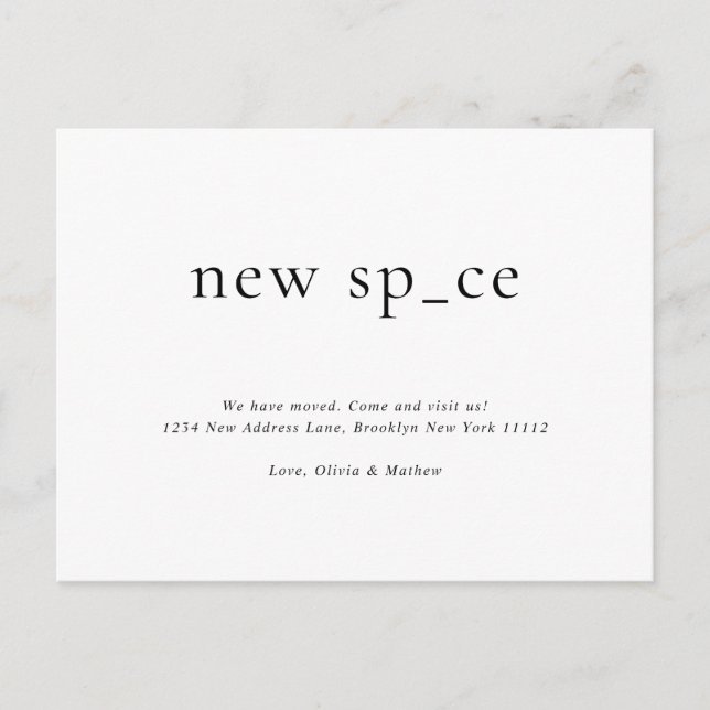 Modern Enkel Ny Plats Nytt Utrymme Flytt Vykort (Framsida)