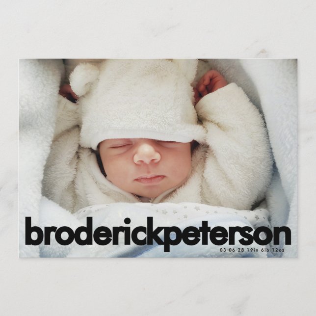 Modern Enkel Nyfödd Foto Baby Födelse Meddelande (Framsida)