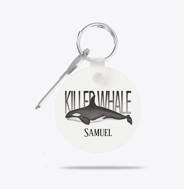 Modern enkel Ocean Killer Whale Typography Nyckelring (Modern killer whale typography keychain with minimalist ocean coastal style.)